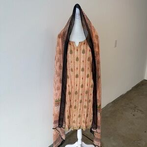 Peach Beige Printed Suit with Dupatta
